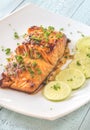 Honey lime salmon on the plate Royalty Free Stock Photo