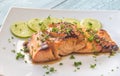 Honey lime salmon on the plate Royalty Free Stock Photo