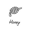 Honey logo. Hand drawn icon and hand written inscription. Vector illustration