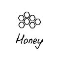 Honey logo. Hand drawn icon and hand written inscription. Vector illustration