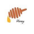 Honey logo. Hand drawn icon and hand written inscription. Vector illustration
