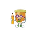 Honey in mascot student holding pencil on white background