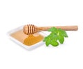 Honey with mint leaves isolated on white background Royalty Free Stock Photo