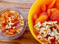 Honey with mix of dried apricots and wallnuts