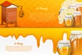 Honey or natural farm product. beekeeping or garden. Health, organic sweets, medicine illustration, agriculture. food in Royalty Free Stock Photo