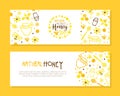 Honey Natural Product Banner Templates Set, Apiary and Beekeeping Organic Products Flyer, Poster, Card, Branding and