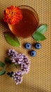 honey, oregano, blueberries Royalty Free Stock Photo