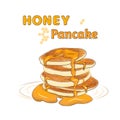 Honey pancake on white background hand drawing illustration