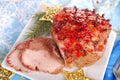 Honey and plum glazed ham for christmas Royalty Free Stock Photo