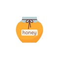 Honey pot icon. Vector illustration. Honey glass jar. Flat design