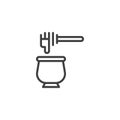 Honey pot and spoon line icon.