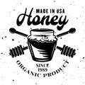 Honey pot vector emblem, badge, label or logo in monochrome style isolated on white background Royalty Free Stock Photo