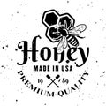 Honey premium product vector emblem, badge, label or logo in monochrome style isolated on white background Royalty Free Stock Photo