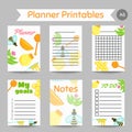 Honey prinatables with flat honey elements. Notes with bee, beehive, jar, honeycomb. Vector journal, organizer, cute