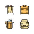 Honey production icons - hive, smoker, extractor