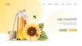 Honey products. Honey jar, sunflower, bees. Honey shop webpage design template. Vector illustration for banner Royalty Free Stock Photo