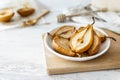 Roasted pear halves oven baked