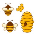 Honey set. Bees, honeycombs, beehive. Vector