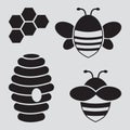 Honey set. Bees, honeycombs, beehive. Vector illustration