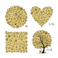 Honey set - frame, tree, heart. Sketch for your design