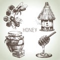 Honey set. Hand drawn vintage illustrations