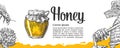 Honey set. Jars beer and honeycomb.