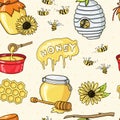 Honey set seamless pattern. Royalty Free Stock Photo