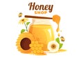 Honey Shop with a Natural Useful Product Jar, Bee or Honeycombs to be Consumed on Flat Cartoon Hand Drawn Templates Illustration