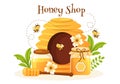 Honey Shop with a Natural Useful Product Jar, Bee or Honeycombs to be Consumed on Flat Cartoon Hand Drawn Templates Illustration