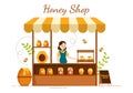 Honey Shop with a Natural Useful Product Jar, Bee or Honeycombs to be Consumed on Flat Cartoon Hand Drawn Templates Illustration