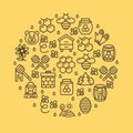 Honey Signs Round Design Template Thin Line Icon Concept. Vector