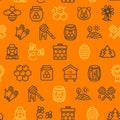 Honey Signs Seamless Pattern Background on a Orange. Vector