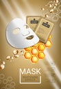 Honey skin care mask ads. Vector Illustration with honey smoothing mask and packaging.