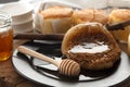 Honey soft cheese cake sweet pastries dessert still life closeup