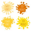 Honey splash set of labels. Splashes and drops collection. Vector illustration