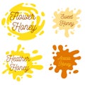 Honey splash set of labels. Splashes and drops collection. Vector illustration