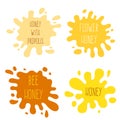 Honey splash set of labels. Splashes and drops collection. Vector illustration