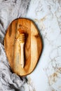 Honey spoon, special wooden dipper Royalty Free Stock Photo