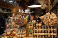 Honey stall at market La Boqueria in Barcelona