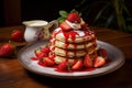 Honey strawberry pancakes. Generate Ai