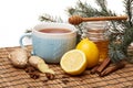 Honey and tea with spices and lemon. Royalty Free Stock Photo