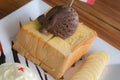 Honey Toast bread topped with ice cream, chocolate sevred with f Royalty Free Stock Photo