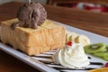 Honey Toast bread topped with ice cream, chocolate Royalty Free Stock Photo