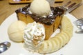 Honey Toast Bread Topped with Vanilla Ice Cream, Whipped Cream a Royalty Free Stock Photo