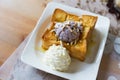 Honey toast with brown rice ice-cream Royalty Free Stock Photo