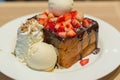 Honey Toast with chocolate lava and strawberry Royalty Free Stock Photo