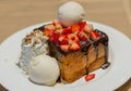 Honey Toast with chocolate lava and strawberry Royalty Free Stock Photo