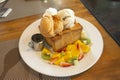 Honey toast with fresh fruit and honey with ice cream recipe Royalty Free Stock Photo