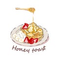 Honey toast with strawberry, cream cheese, and banana.