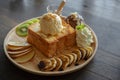 Honey toast, sweet dessert in cafe Royalty Free Stock Photo